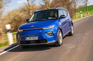 Kia Soul EV front three quarter on the road