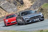 Mercedes AMG GT 2015 with Porsche 911 2014, front tracking Mercedes AMG GT 2015 with Porsche 911 2014, front tracking