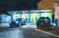 Tesla Model 3 and VW ID4 charging at charging station