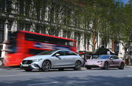 Mercedes Benz EQE and Porsche Taycan in London
