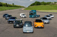 Electric vehicles lined up at Millbrook proving ground led by Citroen Ami