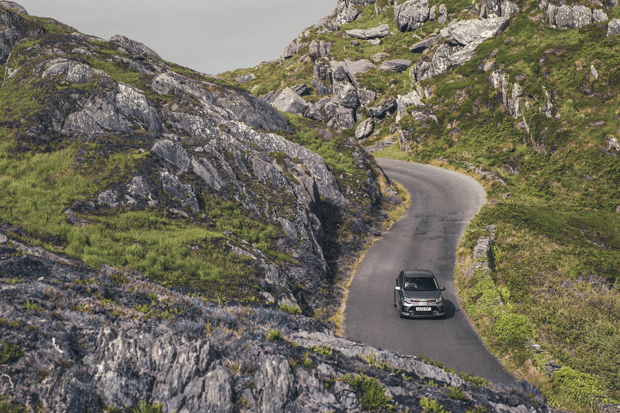 Kia Picanto driving through Irish countryside – front