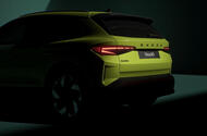 Skoda Elroq teaser   the rear of the car is shown in the shadows
