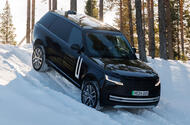 Range Rover Electric 2025 winter testing front quarter slope downhill