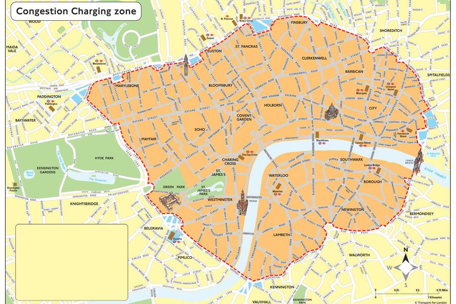 Congestion charge zone, shown on a TfL map
