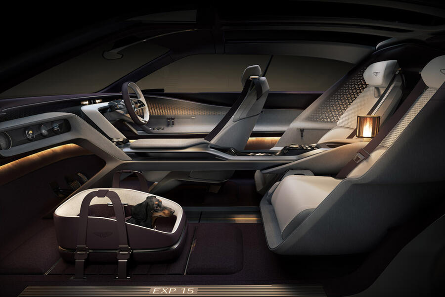 Bentley EXP 15 interior with dog carrier